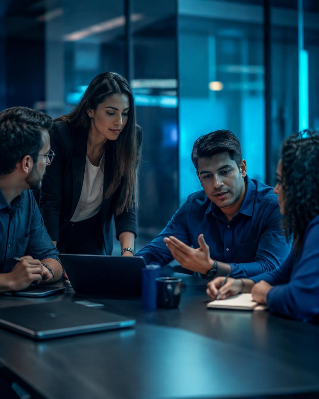 Equipo empresarial colaborando en una oficina moderna